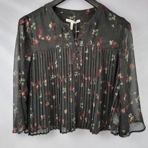 NWT Avec Les Filles sheer pleated bell sleeve gold & floral top